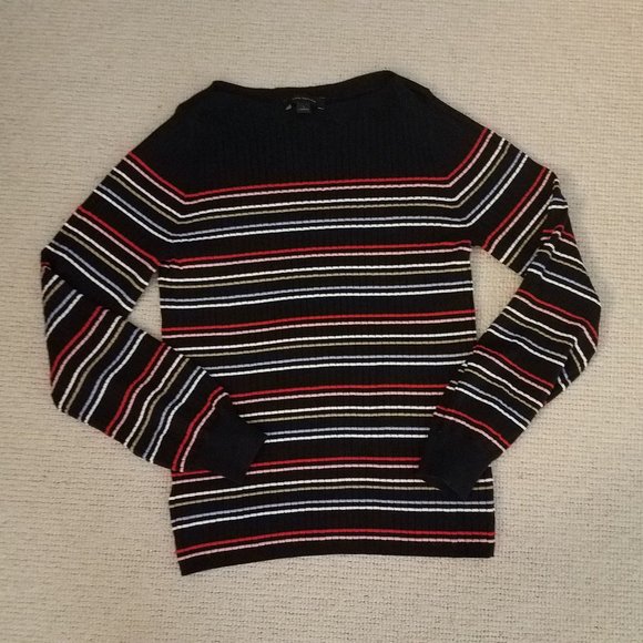 Ann Taylor Black Striped Ribbed Sweater - Large L - NWOT - Picture 2 of 10